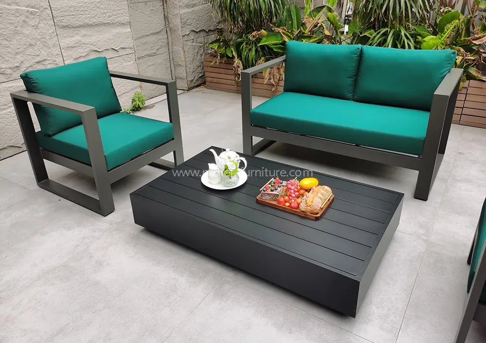 Black Aluminum Green Waterproof Fabric Patio Garden Sofa
