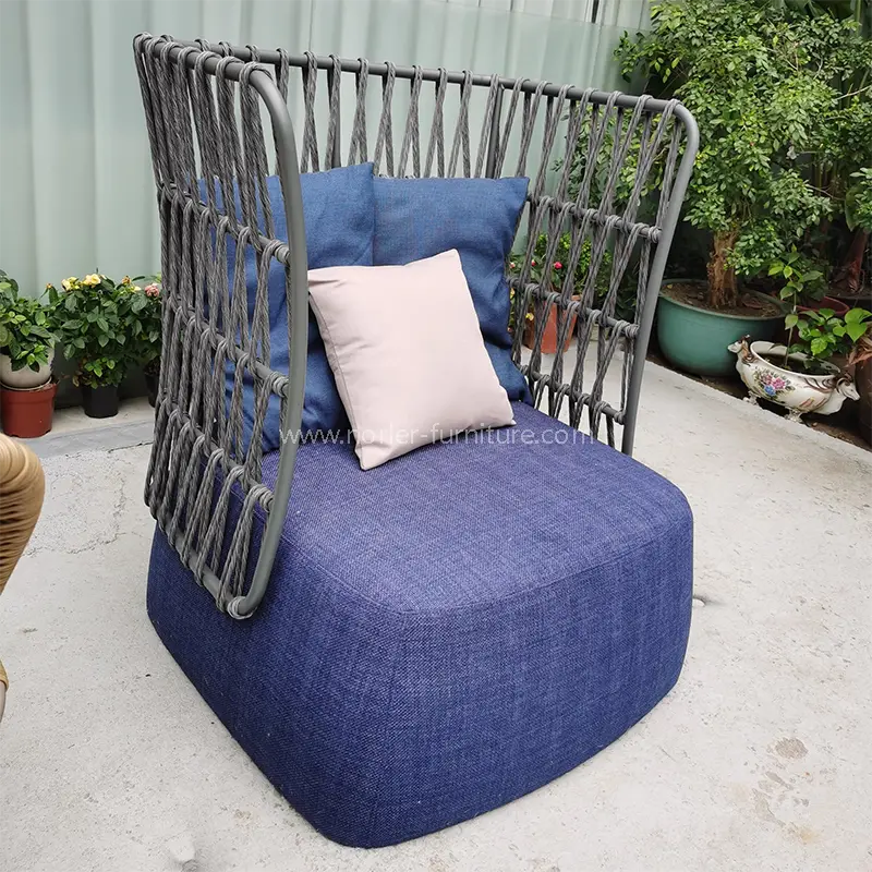 Modern Aluminum Frame Rope Weaving Blue cushion Sofa
