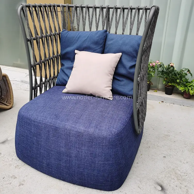 Modern Aluminum Frame Rope Weaving Blue cushion Sofa