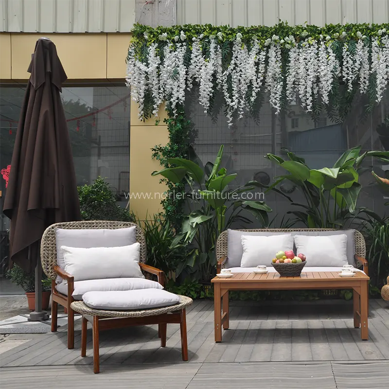 Ulkoilmakestävä teak Wood Rattan -sohva sarja